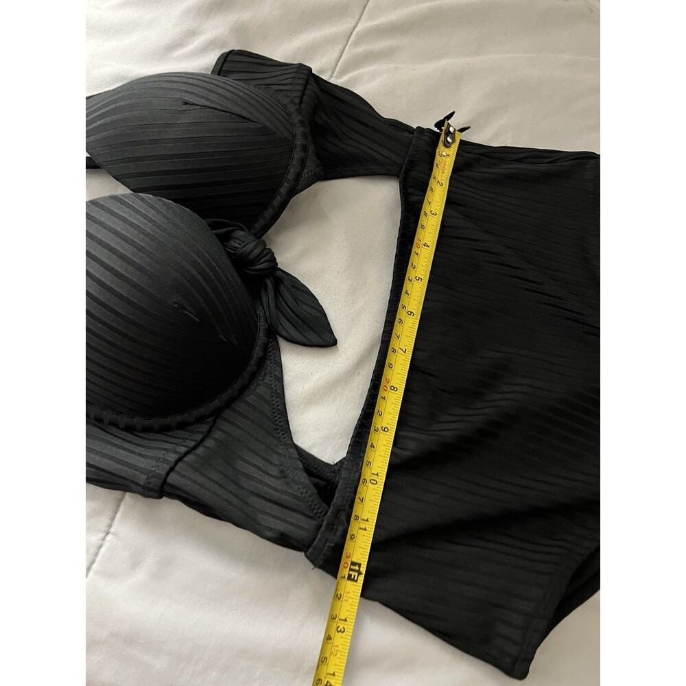 Women's Shore Light Lift Ribbed Tie Front Cut Out One Piece Swimsuit 34B black - Picture 6 of 13